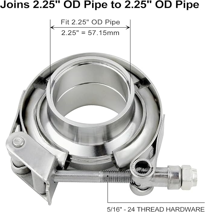 2.25 inch V Band Clamp - 2 sets of Quick Release Vband Exhaust Clamp with Flange Stainless Steel for Automotive exhaust system, turbocharger, downpipe and mufflers (2.25" - 2 Pack)