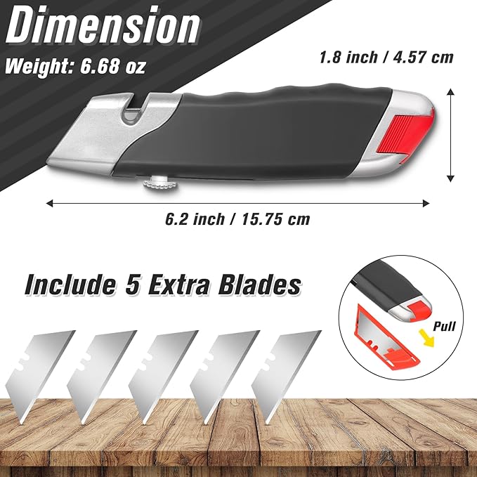 DIYSELF Premium Utility Knife, Retractable Box Cutter, Heavy Duty Razor Knife Set with Rubber Grip for Cutting Boxes, Cardboard, and Packaging (2-Pack)