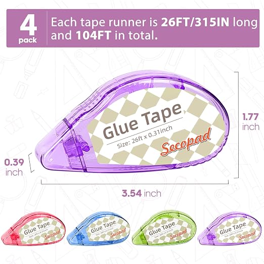Secopad Scrapbook Tape, 4 Pack Double Sided Tape Roller - Image 2