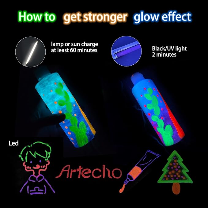 Artecho Neutral Glow in the Dark Acrylic Paint 500ml / 17oz Large Bottle | Semi - Image 4