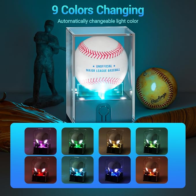 Baseball Display Case with Led Light, Acrylic Baseball Case - Image 3