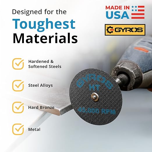 GYROS Cut-Off Wheels for Rotary Tools – 1.5” High-Tensile Fiberglass Reinforced, 12-Pack | Ideal for Cutting Hardened/Unhardened Steel, Steel Alloys, Hard Bronze, Metal | Made in USA 11-32156/12