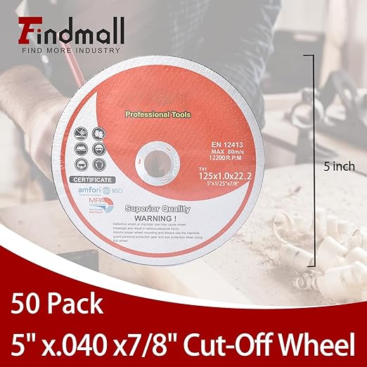 50 Pack 5" x.040 x7/8" Cut-Off Wheel - Metal & Stainless Steel Cutting Discs