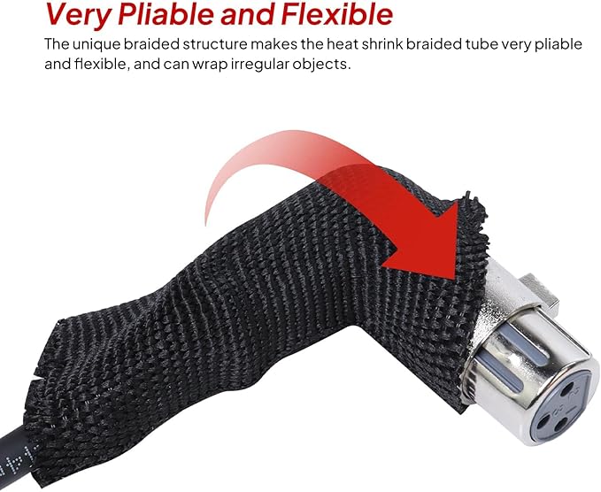 2 in 1 Ratio Braided Cable Sleeve Fabric Heat Shrink 3/8" - 24 feet, Abrasion Management Protection Flexibility Wiring Harness Cable Sheath