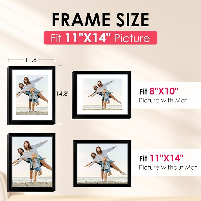 FIXSMITH 11x14 Picture Frame, Display Pictures 8x10 - Image 2