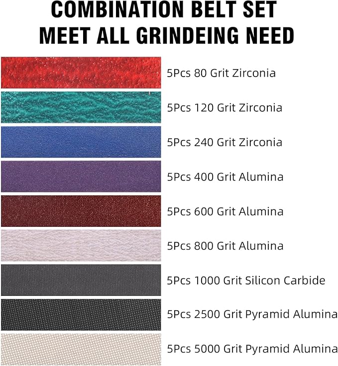 45Pcs 1/2" x 18" Sanding Belts for Belt Sander,5 Each of 80/120/240/400/600/800/1000/2500/5000 Grits,1/2 Inch x 18 Inch Sanding Belts Set for Air Belt Sander, Woodworking, Metal Polishing, Derusting