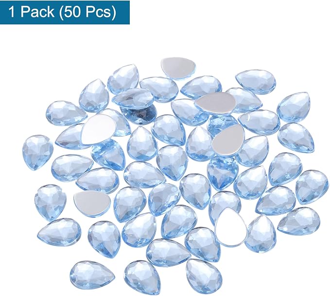 MECCANIXITY 50PCS Flat Back Acrylic Teardrop Gems 10x14mm Artificial Rhinestones - Image 3