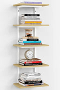 Harwaya White and Natural Tiered Wall Shelf Unit, 5 Tier Display Floating by Harwaya