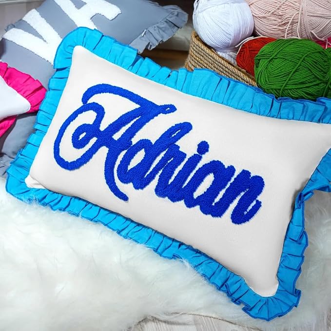 mia'spillow lab Monogrammed Custom Name Punch Needle Pillow, Personalized Pillow - Image 6
