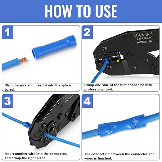 600 PCS Butt Splice Crimp Connectors Qibaok Insulated Electrical Straight Wire Terminal Connectors 10-22AWG
