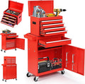 5-Drawer Rolling Tool Chest with Wheels - High Capacity Tool Cabinet with Detachable Top Toolbox for Garage and Workshop Organization - Metal Tool Cart with Liner & 4 Hooks, Red