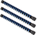 ALOANES 3 PC ABS Socket Organizer, 1/4 inch, Drive Socket Rail Holders, Heavy Duty Socket Racks, Black Rails with Blue Clips