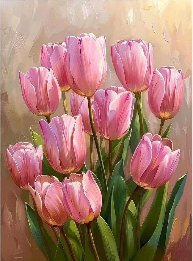 MYBISYMQQ Pink Tulips Cross Stitch Kits by Unknown