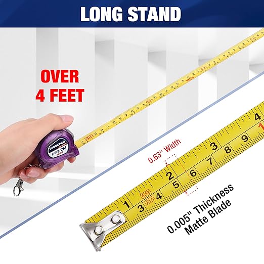 WORKPRO Keychain Tape Measure, 6FT Retractable Easy Reading Mini Tape Measurement, Inch/Metric Scale Pocket Size Small Tape Measure for Engineer, Lightweight, ABS Protective Casing, 2 Pcs, Purple