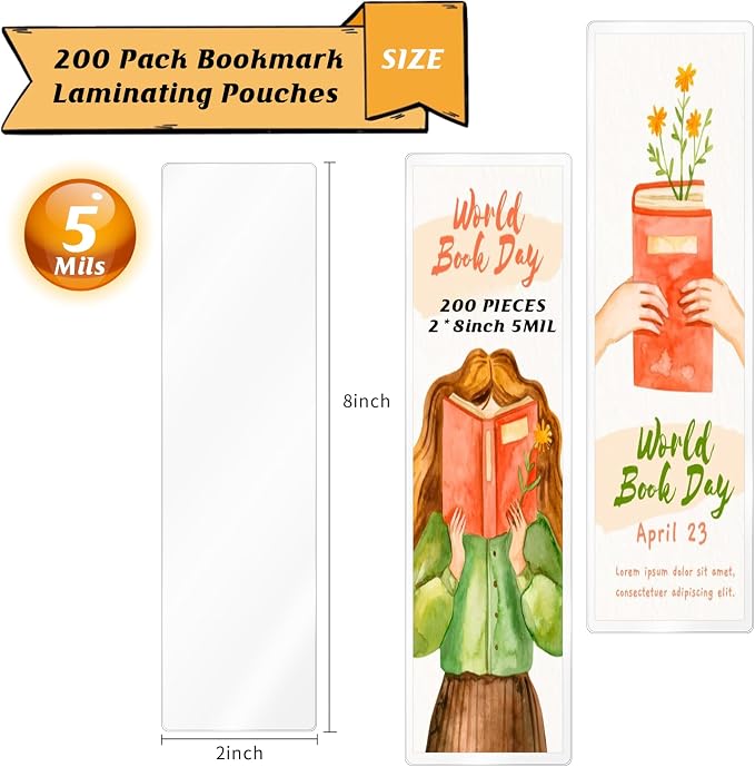 200Pcs Bookmark Laminating Pouches 2x8inch Hot Laminator Sleeves 5 Mil - Image 2