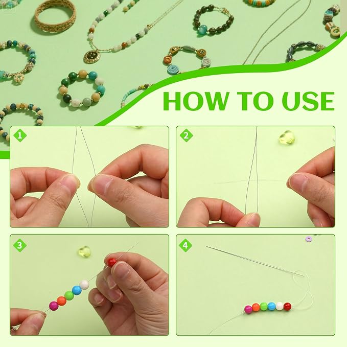 UOOU 32 Pcs Beading Needles Set, 8 Sizes Big Eye Bead Needles, Twist Beading - Image 4