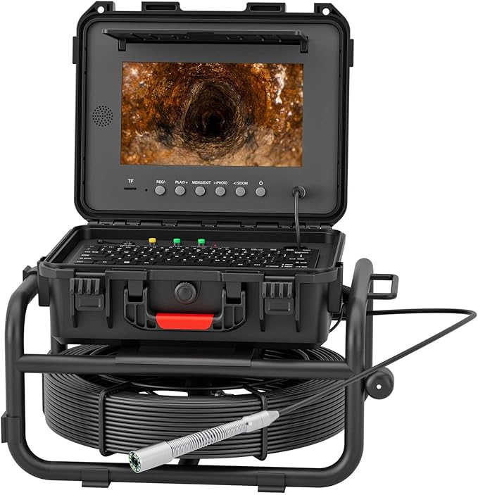 Sanyipace Sewer Camera Self-Leveling 100FT/30M, Drain Camera with 512Hz Transmitter, Meter Counter, Pipe Inspection Cámara with Microphone Speaker DVR Recorder, 32GB TF Card, Guide Wheel (7mm Cable)