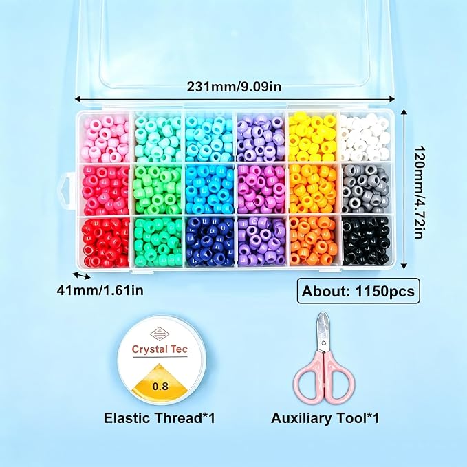 1150+ Pcs Pony Beads Bulk Kit, 18 Colors Kandi Beads - Image 2