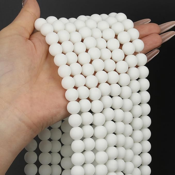 36pcs Natural Matte White Agate Gemstone Beads，10mm Frosted Round Loose Stone - Image 7
