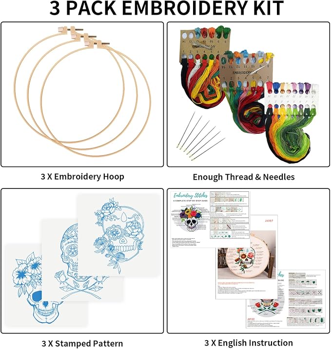 Nuberlic 3 Pack Halloween Skull Embroidery Kit - Image 2
