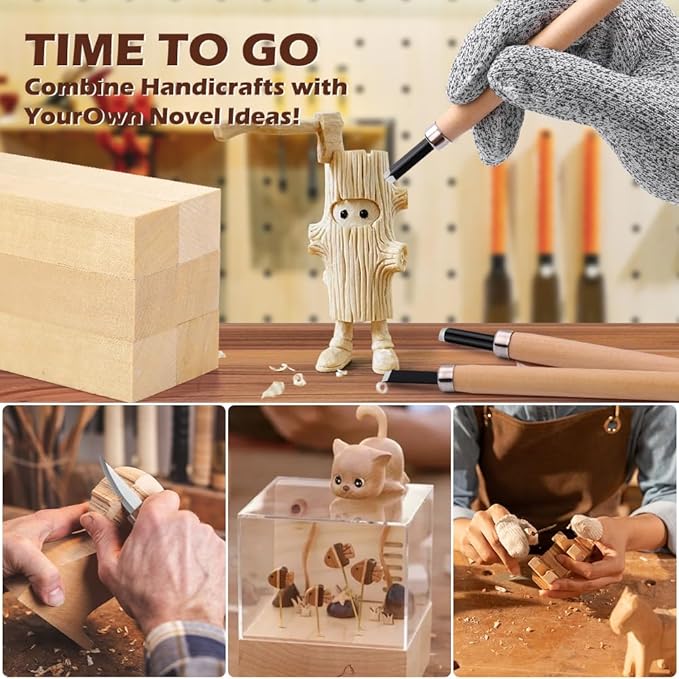 Christmas Wood Carving Kit, 24Pcs Carving Tools with Christmas Surprise Present,Whittling Knife Kit with 3 Block Carving Knives Advent Calendar 2025 for DIY Aldult Beginners Hobby