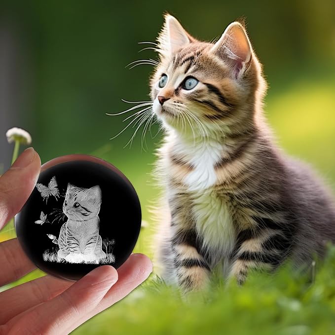 3D Cat Crystal Ball with Stand Lase Engraved Glass Sphere Paperweight Cat Decor - Image 5