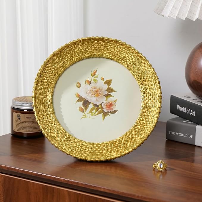 Cuspin 6x6 Round Picture Frame, Vintage Gold 6 inch Circle Frame Rattan - Image 3