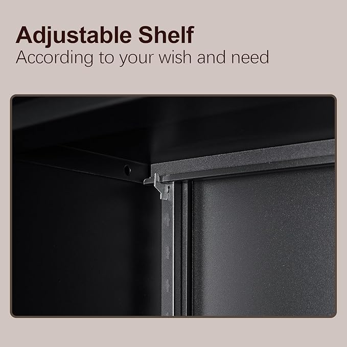 GREATMEET 27.95" H Lockable Storage Cabinet, Metal Garage Storage Cabinets, Wall Storage Cabinet for Utility Room, Black&Grey