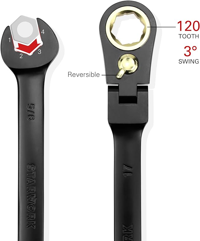 TRUE MECHANIC™ 20-Piece, 120T, Reversible, Flexible Ratcheting Wrench Set, Non-Slip, Long Pattern, SAE/Metric, Professional, With Portable Roll-Up Pouch Bag