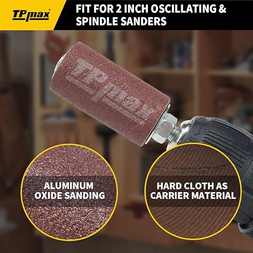 24-Pack Spindle Sanding Sleeves - 80 Grit - 2-Inch Length - Assorted Diameters of 1/2 in, 3/4 in, 1 in, and 1-1/2 inches