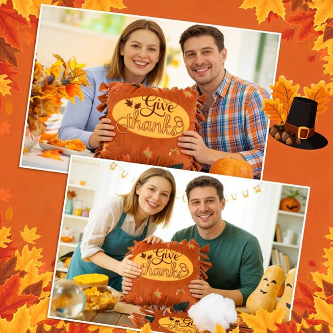 Chunful 6 Sets Thanksgiving Fall Tied Pillow Craft Kit DIY Give Thanks Pillow - Image 6