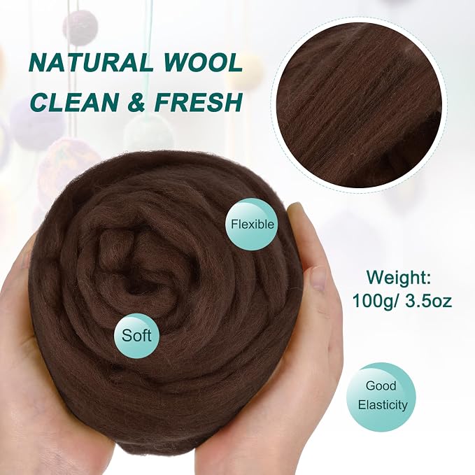 uxcell Needle Felting Wool, 3.5 Oz Nature Fibre Wool Yarn Roving - Image 2