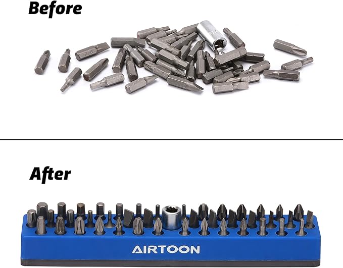 AIRTOON 1/4" Magnetic Hex Bit Holder, 43 Holes Bit Storage with Strong Magnetic Base, Magnetic Screwdriver Bit Organizer, Blue