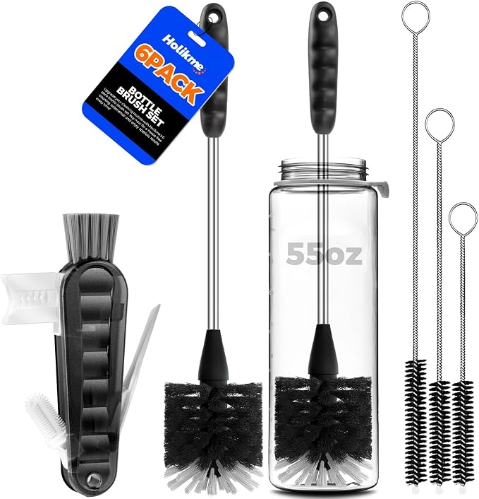 Holikme 6 Pack Bottle Brush Set, 3 Straw Brushes, Bottle Cleaning Brush by Holikme