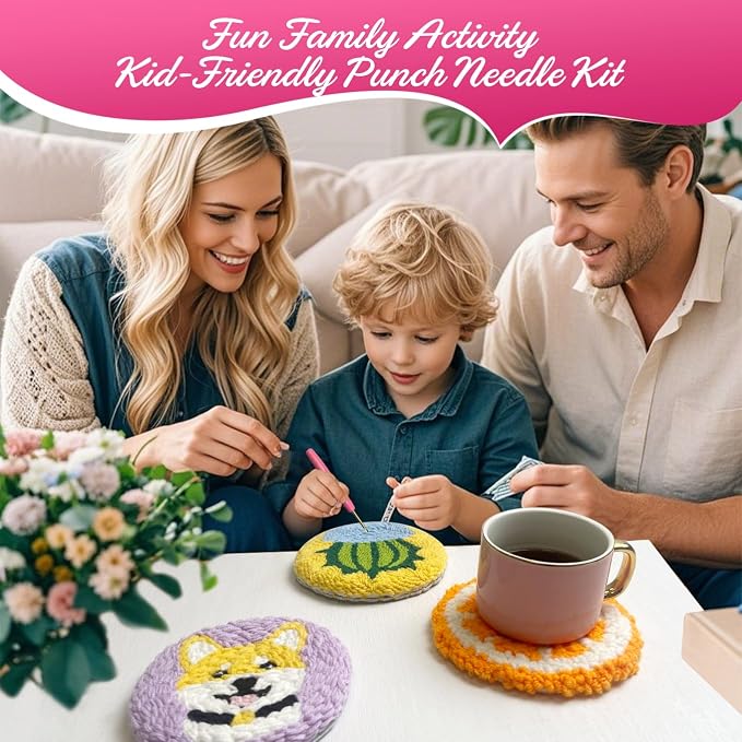 Punch Needle Coaster Kit for Adults Beginners, Easy Punch Embroidery Starter Set - Image 7
