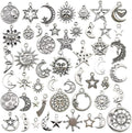100 pcs Craft Supplies Mixed Antique Silver Sun Moon Stars Charms Pendants by WOCRAFT