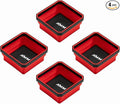AMM Magnetic Tray, 4 PC Foldable Magnetic Tool Tray Set for Bolts Screws Nuts & Small Metal Parts, Mechanic Tool Present for Men, 4.5 Inch Square (4PC, Red)