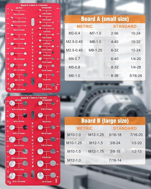 Thread Checker, Nut and Bolt Thread Checker with 19 Standard and 16 Metric Sizes, Bolt Size Finder and Thread Gauge with Inch and Centimeter Ruler