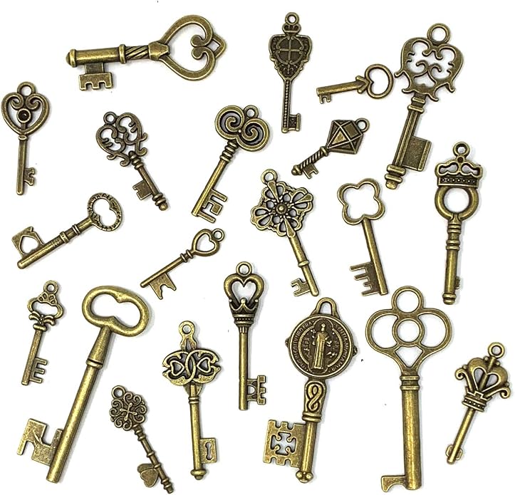 125 PCS Vintage Skeleton Key Set Charms, JIALEEY Mixed Antique Style Bronze - Image 2