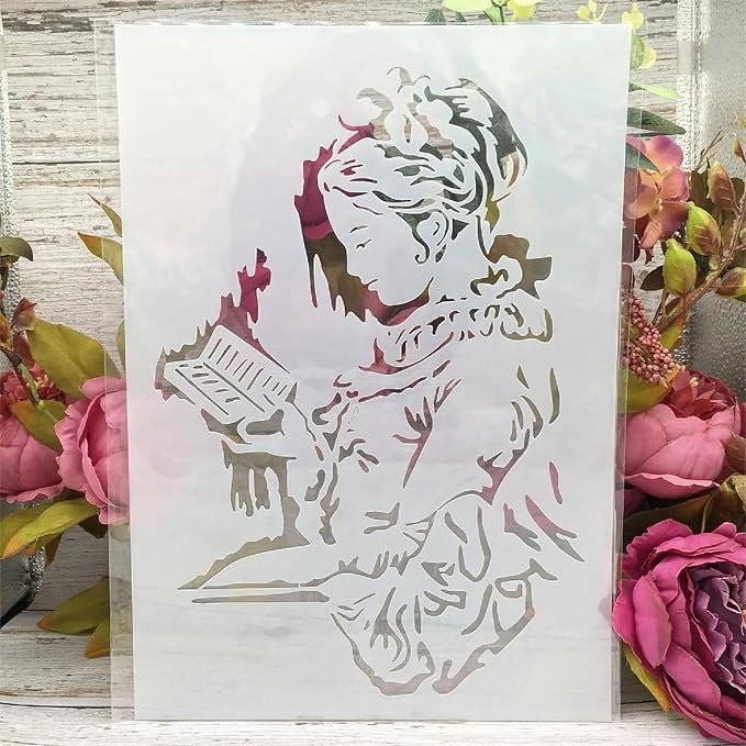 TIAMECH A4 Reusable Vintage Reading Girl Stencil - Image 4