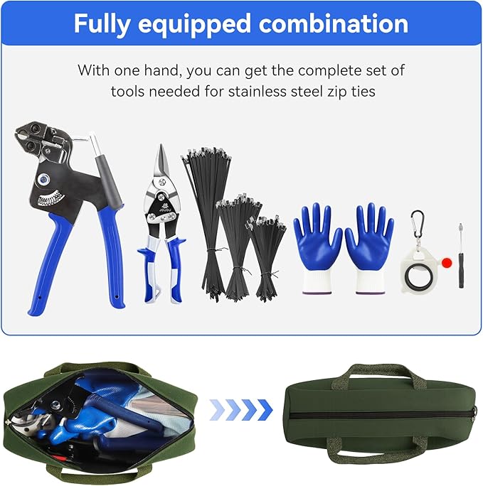 Metal Zip Ties Cutter Stainless Steel Cable Tie Gun Kit Assortment With 150pcs Black Stainless Steel Zip Ties Heavy Duty Outdoor For Chain Link Fence Parts Exhaust Wrap
