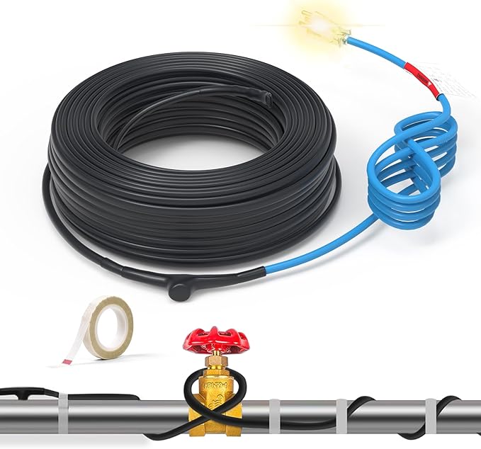 120V 70FT Self-Regulating Pre-assembled Water Pipe Heat Cable for Pipe Freeze Protection, Energy-Saving Pipe Heating Cable Keeps Water Flowing at -40°F