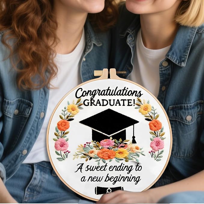 FONNUY Graduation Embroidery Kit, Floral Grad Cap Design Cross Stitch Kits - Image 6