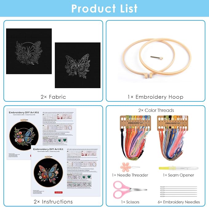 ERKOON Embroidery Kit for Beginners, 2 Set Flower Cross Stitch Set Include - Image 3