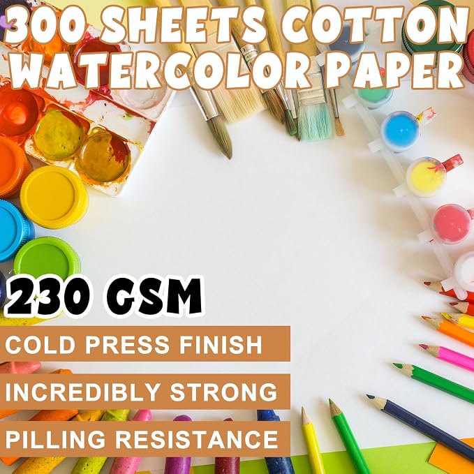 TaoBary 300 Pcs Watercolor Paper Sheet Bulk 6 x 9 Inch White Cold Press Paper - Image 2