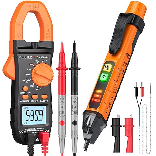Proster Electrical Tools Set Non Contact Voltage Tester Pen Clamp Meter 6000 Count Electric Circuit Testing Device