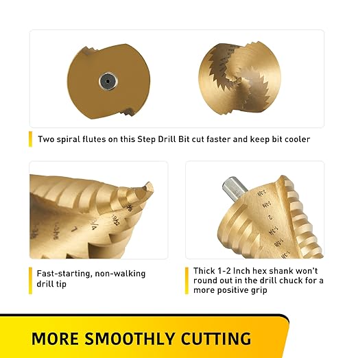 Large Step Drill Bit, 1/4 to 2-3/8 inch High Speed Steel Drill Cone Bits for Sheet Metal Hole Drilling Cutting, Sprial Unibit Extra Large 2-3/8 inch