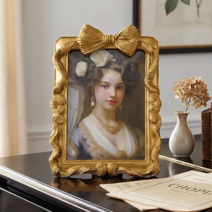 Gold Picture Frames 5x7 Bow Frame, Ornate Elegant 5 by 7 Photo Frame - Image 2
