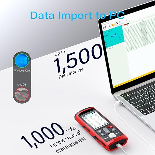 Ultrasonic Thickness Gauge PM1201,Range 0.039 to 11.811 inch, Digital Metals Thickness Tester with Type-C Charging, Data Storage for Steel, Metals, Plastic, Glass, PVC, Pipes