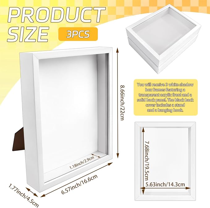 VOKOY 3 Pack 6" x 8" Shadow Box Frame, Small Wood Hollow Picture Frame - Image 2